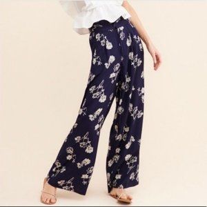 Urban Outfitters Navy/Off-White Floral Diane Paperbag Wide Leg Pants